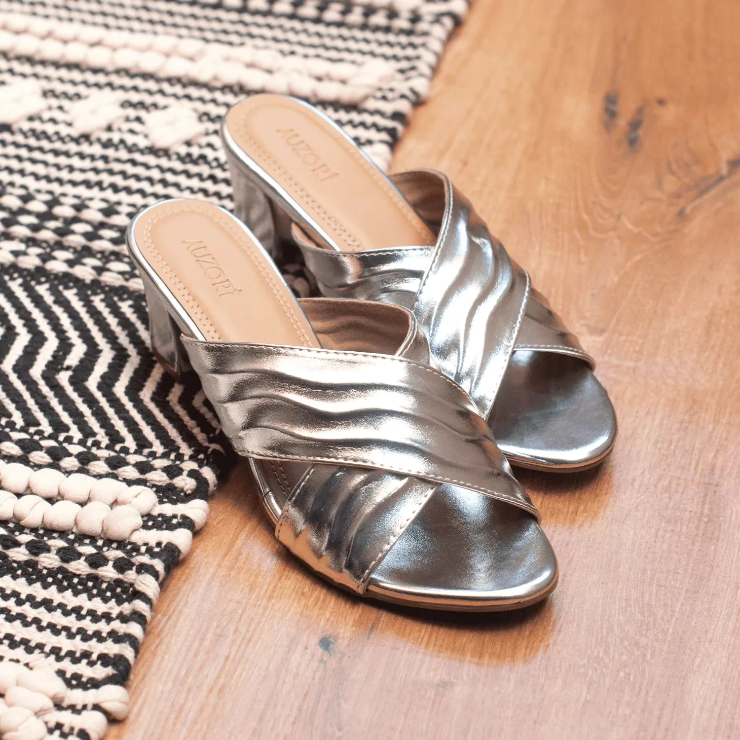 GRACEFUL Silver Patterned Block Heels