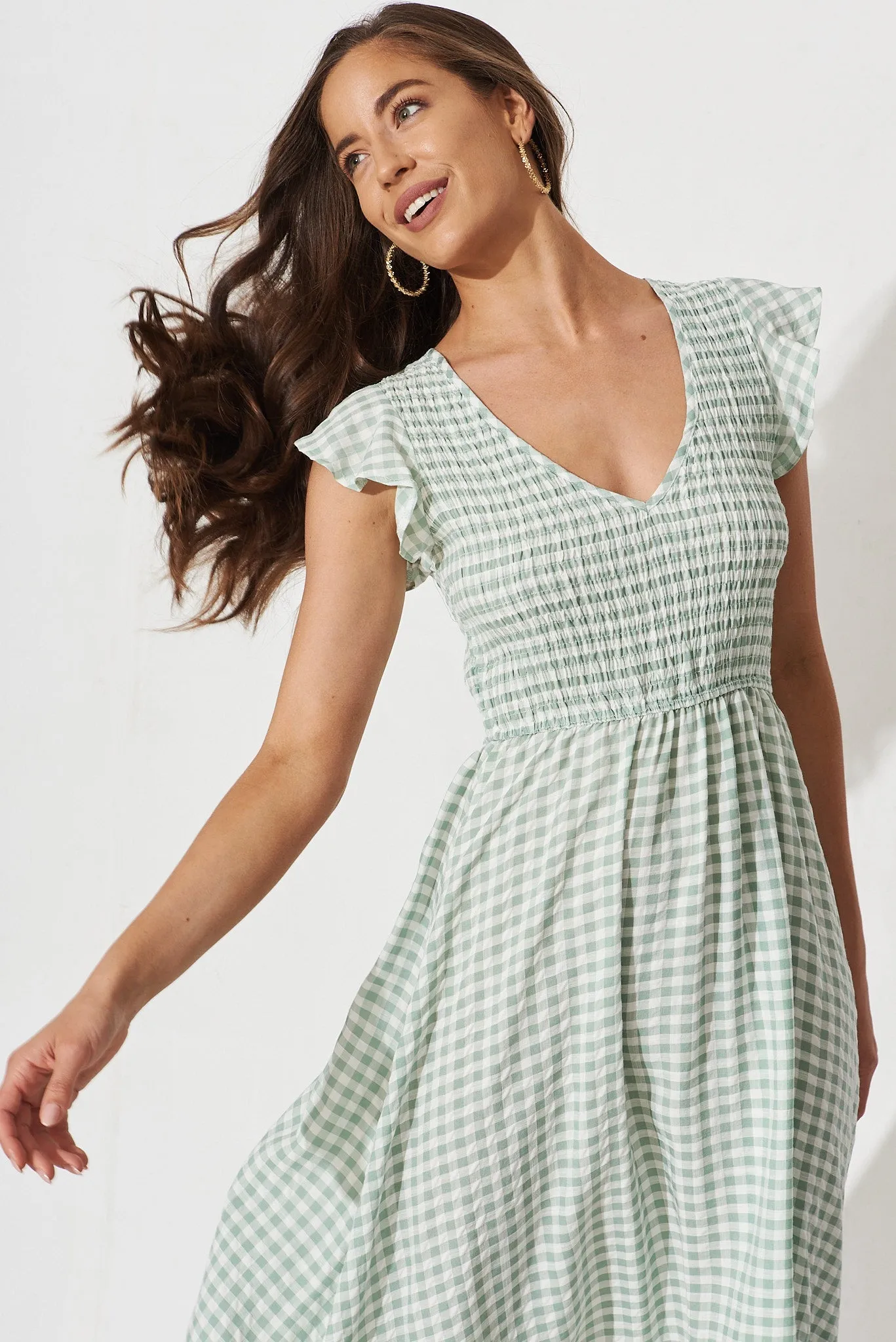 Green Gingham Midi Dress - Jeannie Style