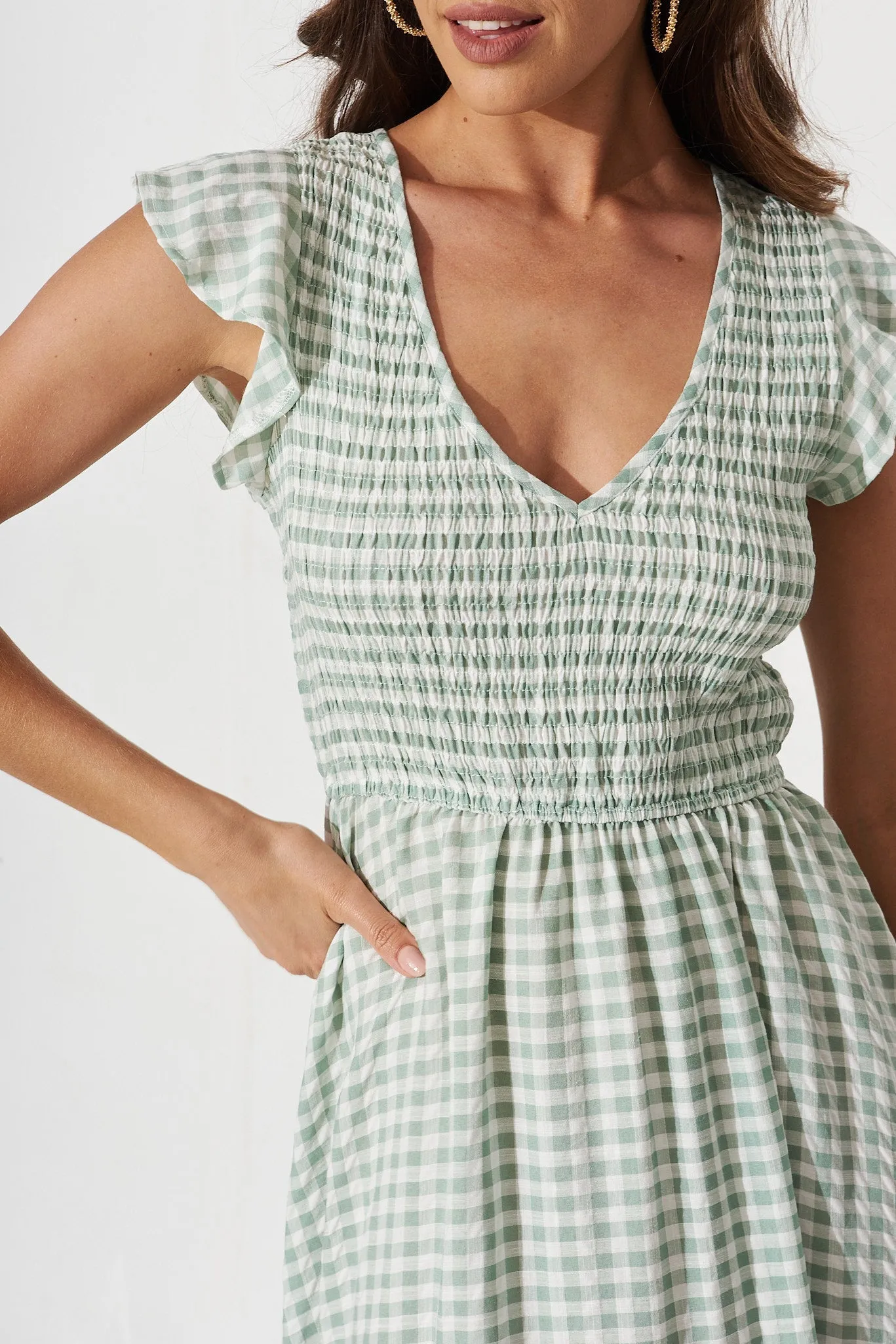 Green Gingham Midi Dress - Jeannie Style