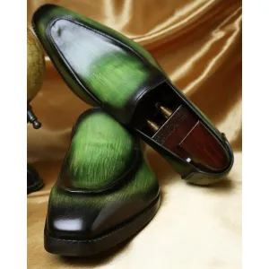 Green Patina Mirror Glossed Square Toe Loafers