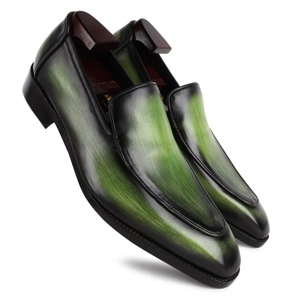 Green Patina Mirror Glossed Square Toe Loafers