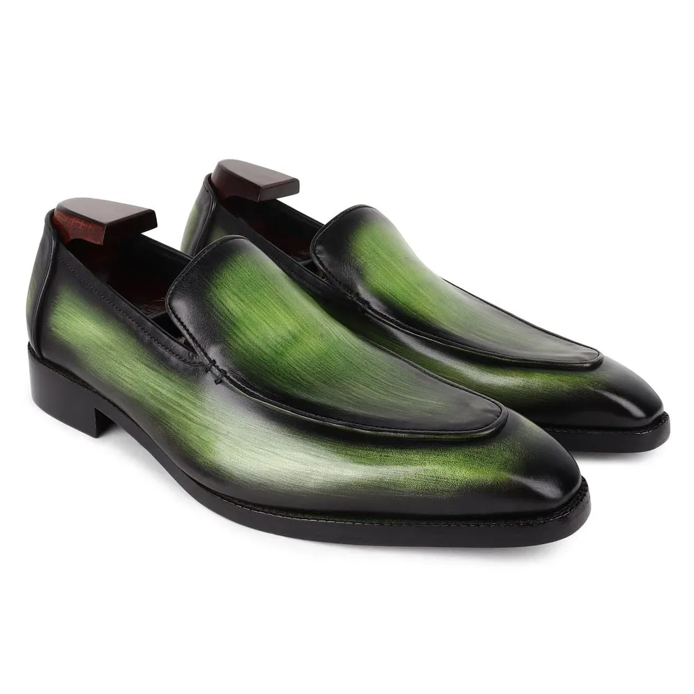 Green Patina Mirror Glossed Square Toe Loafers