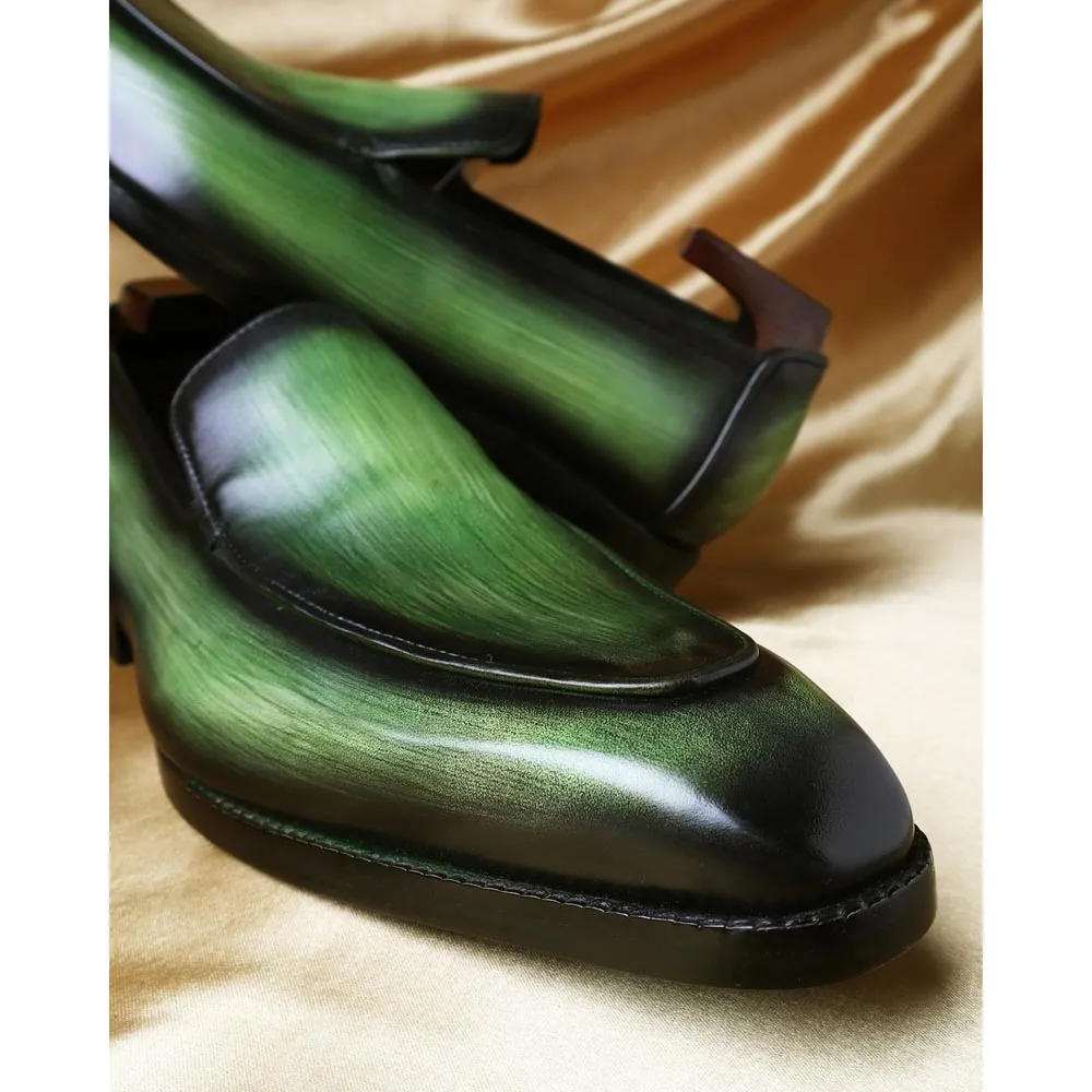 Green Patina Mirror Glossed Square Toe Loafers