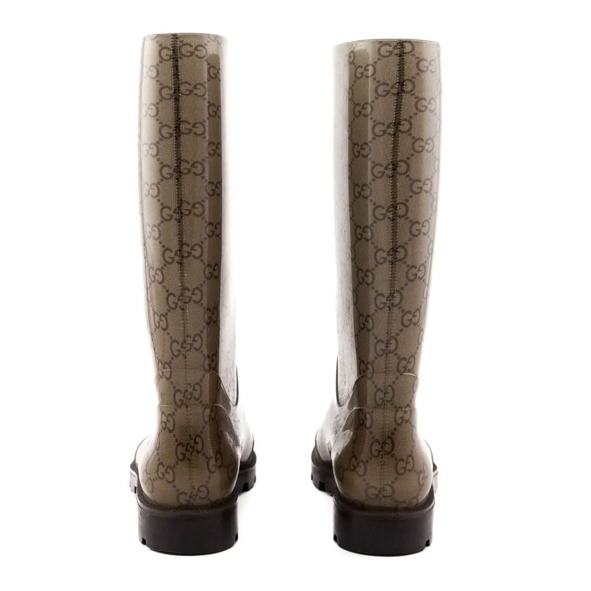 Gucci Monogram Beige Monogram Rubber Rain Boots Size US 9 | EU 39