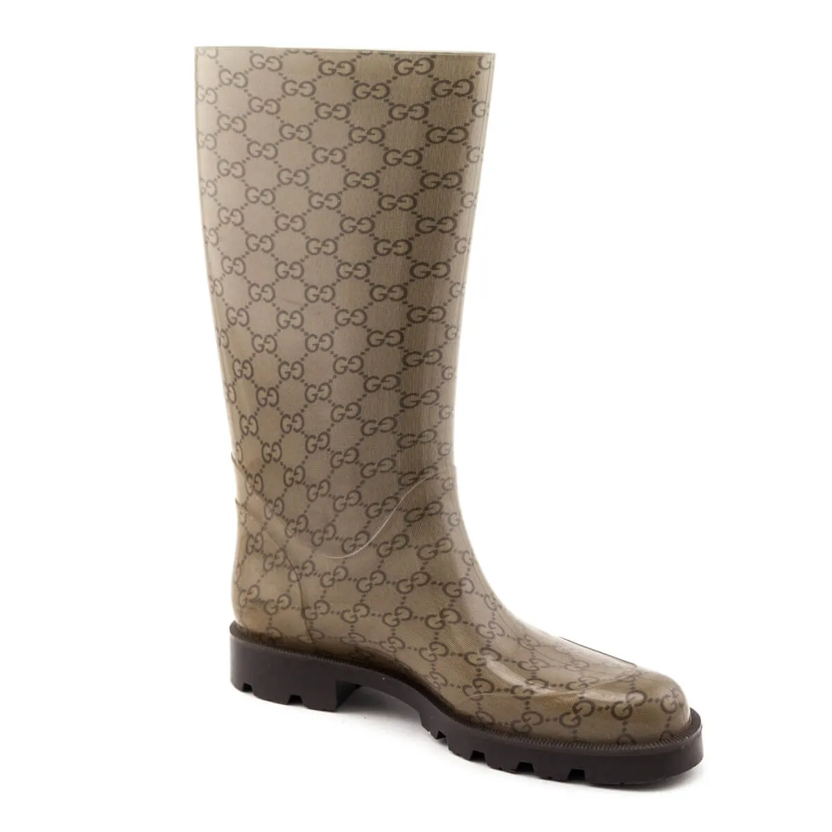 Gucci Monogram Beige Monogram Rubber Rain Boots Size US 9 | EU 39
