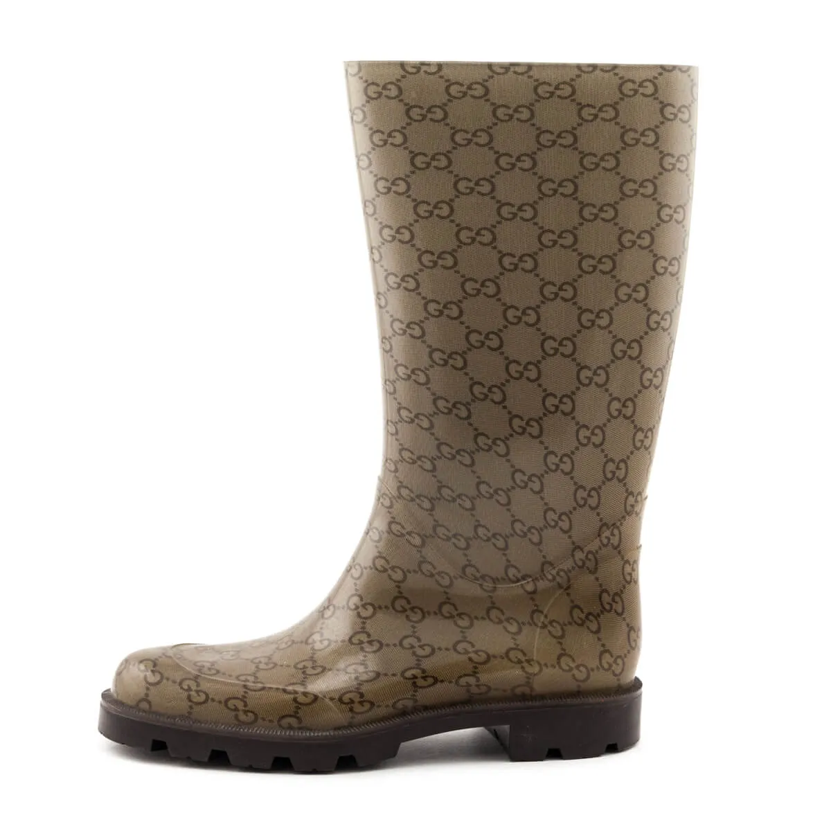 Gucci Monogram Beige Monogram Rubber Rain Boots Size US 9 | EU 39
