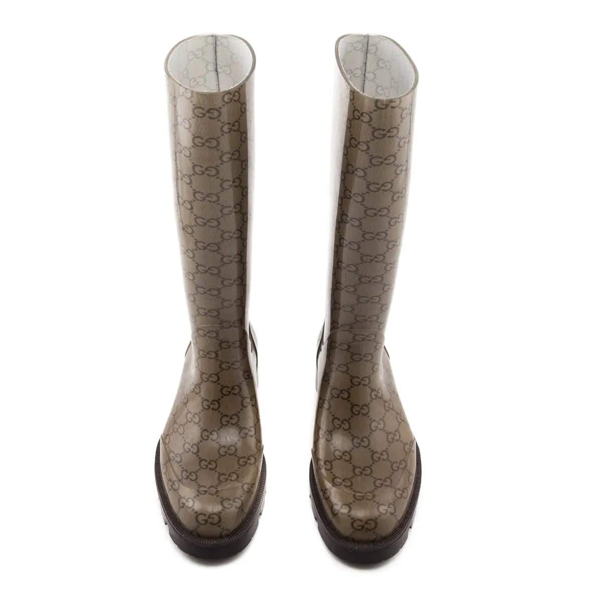 Gucci Monogram Beige Monogram Rubber Rain Boots Size US 9 | EU 39