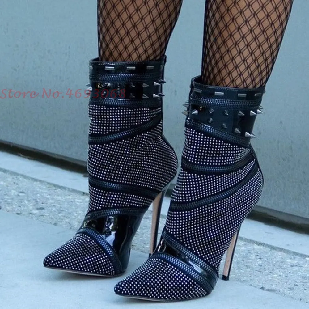 High-Fashion Crystal Ankle British Style Designer High Thin Heels