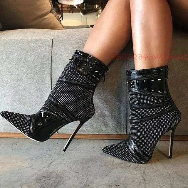High-Fashion Crystal Ankle British Style Designer High Thin Heels