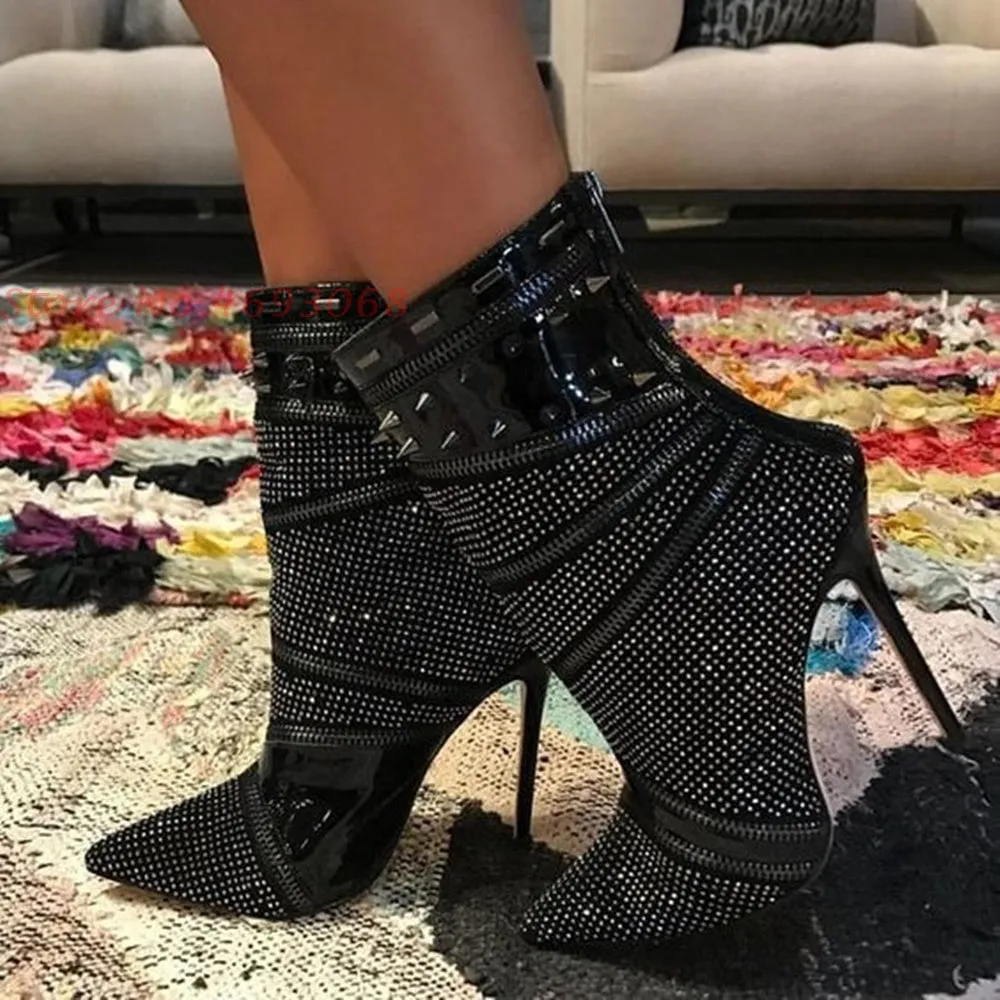 High-Fashion Crystal Ankle British Style Designer High Thin Heels