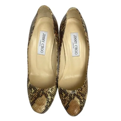 JIMMY CHOO Beige Brown Multicolor Python Platform Heel Pumps, Size 37