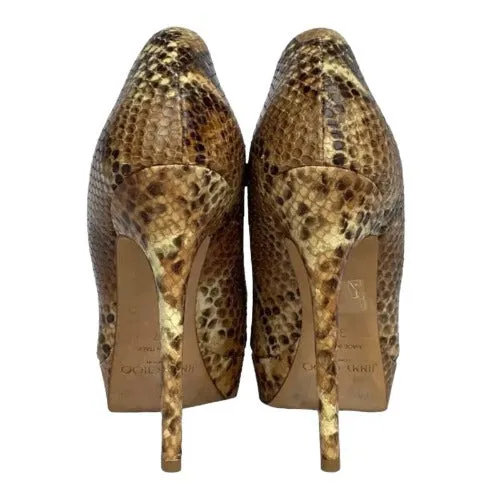 JIMMY CHOO Beige Brown Multicolor Python Platform Heel Pumps, Size 37