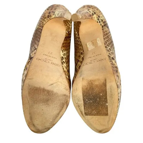 JIMMY CHOO Beige Brown Multicolor Python Platform Heel Pumps, Size 37