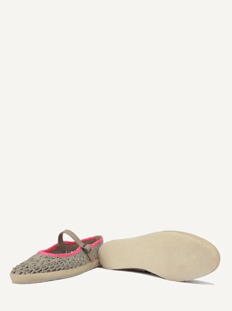 Knott Hand-Crocheted Mary Jane Flats Light Grey Pink- Preorder - Ships 21 March 25