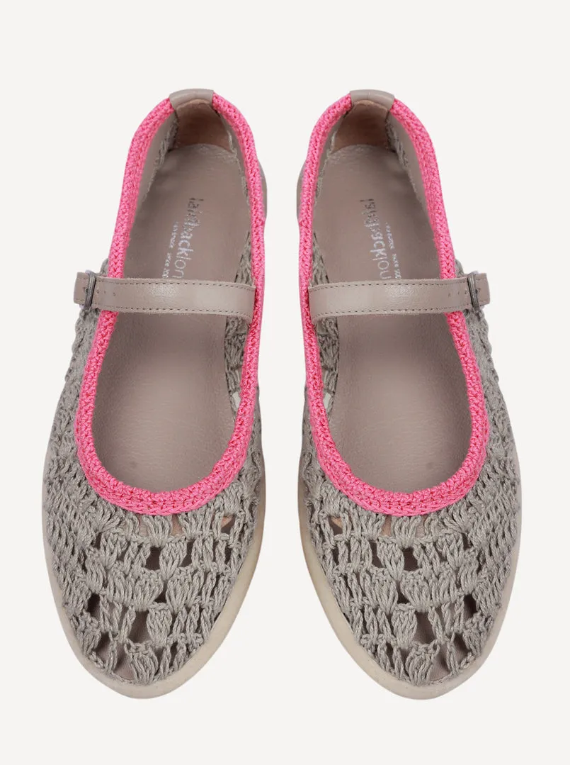Knott Hand-Crocheted Mary Jane Flats Light Grey Pink- Preorder - Ships 21 March 25