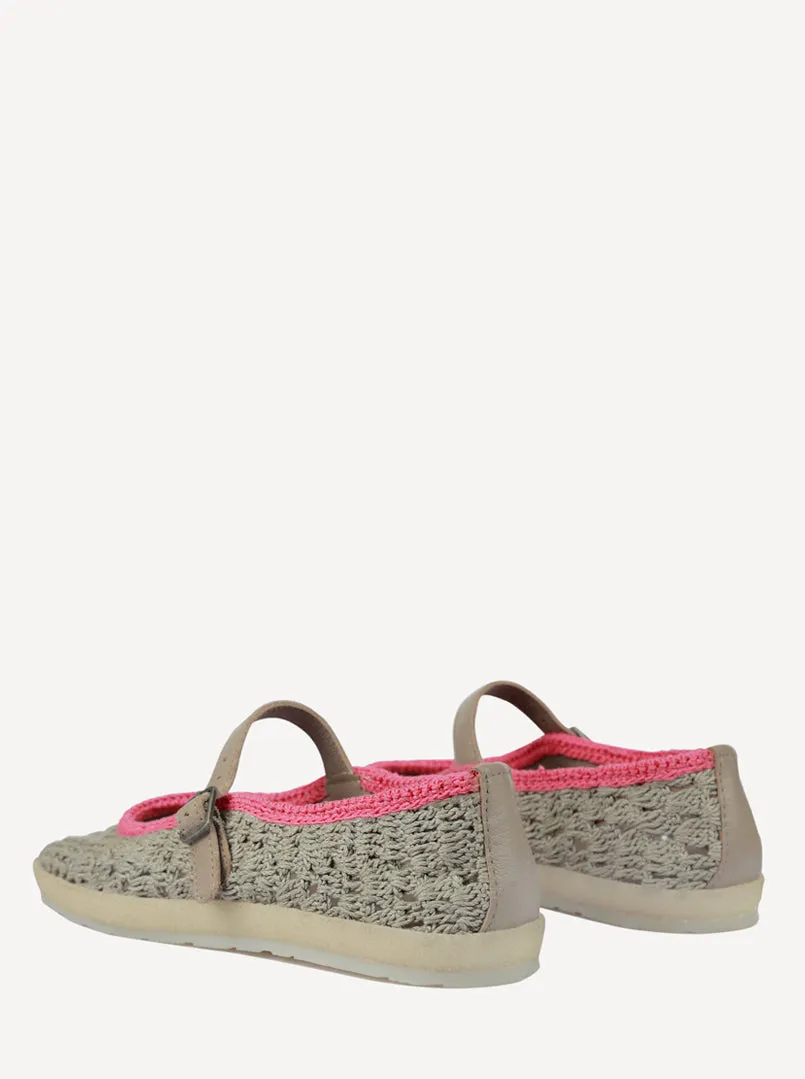 Knott Hand-Crocheted Mary Jane Flats Light Grey Pink- Preorder - Ships 21 March 25