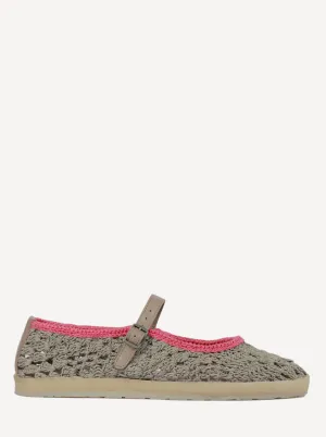 Knott Hand-Crocheted Mary Jane Flats Light Grey Pink- Preorder - Ships 21 March 25