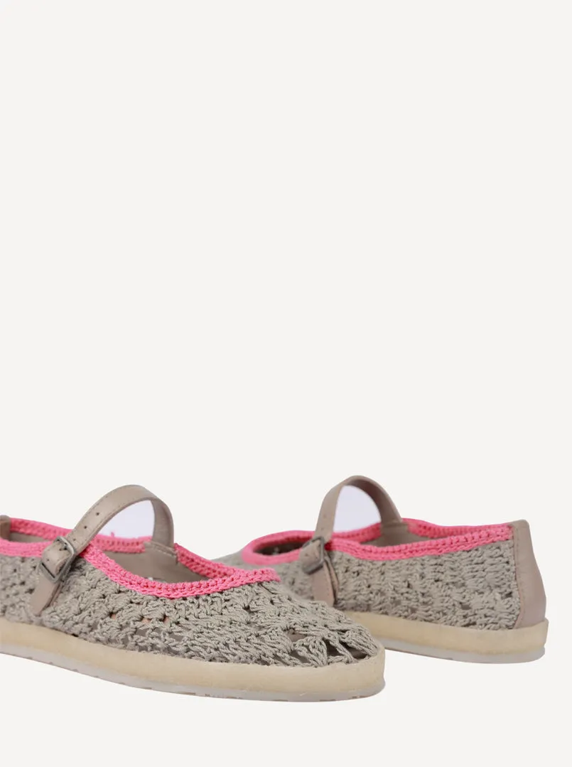 Knott Hand-Crocheted Mary Jane Flats Light Grey Pink- Preorder - Ships 21 March 25