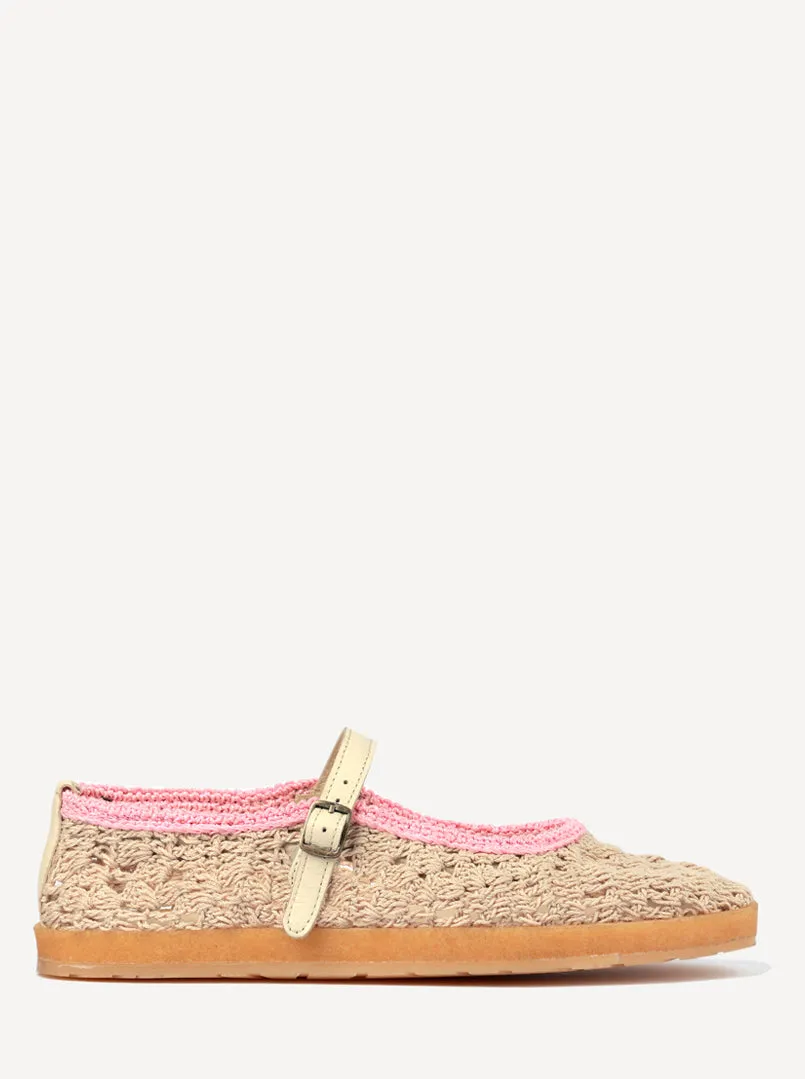 Knott Hand-Crocheted Mary Jane Flats Natural Baby Pink - Preorder - Ships 21 March 25