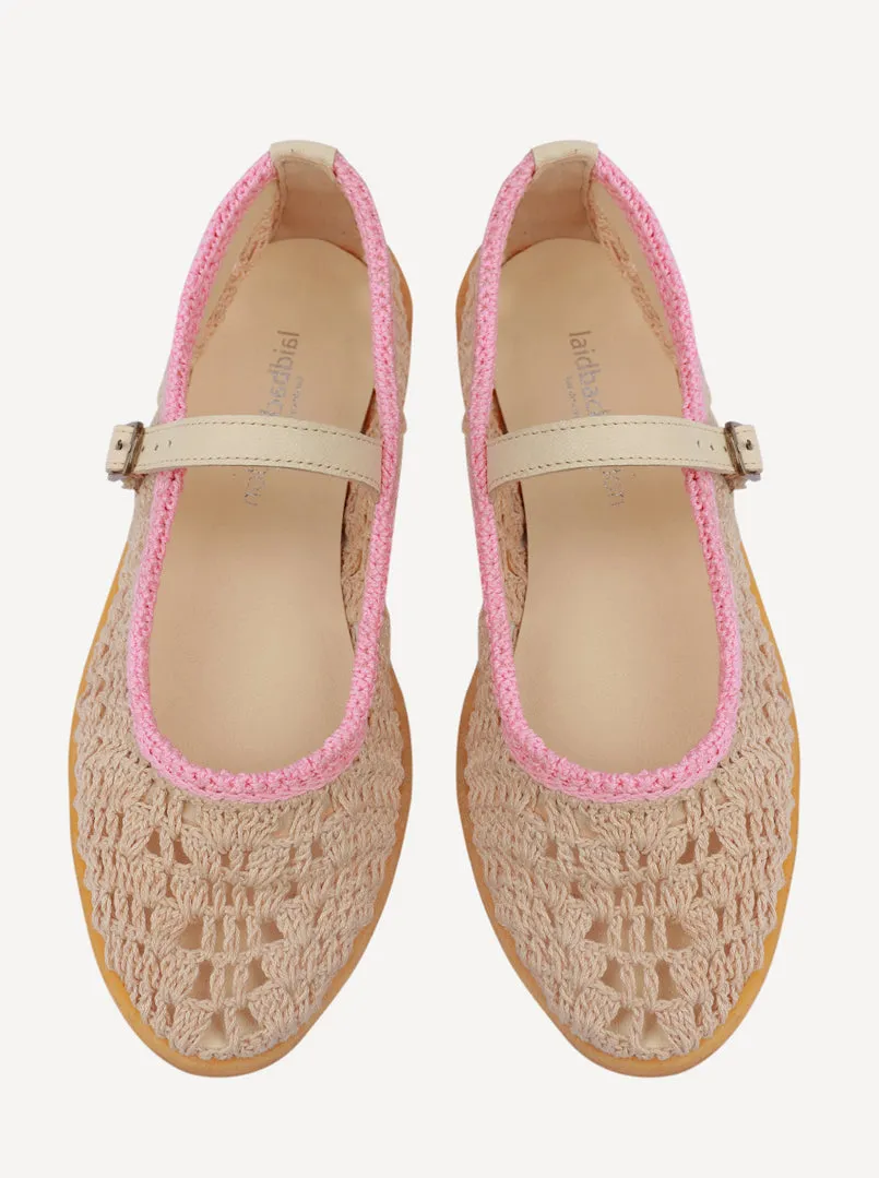Knott Hand-Crocheted Mary Jane Flats Natural Baby Pink - Preorder - Ships 21 March 25