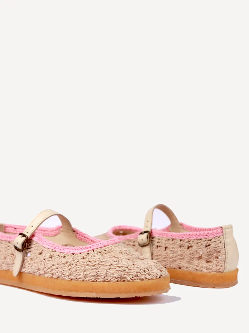 Knott Hand-Crocheted Mary Jane Flats Natural Baby Pink - Preorder - Ships 21 March 25