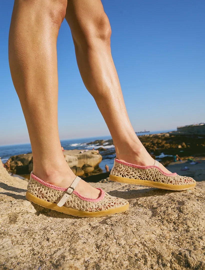 Knott Hand-Crocheted Mary Jane Flats Natural Baby Pink - Preorder - Ships 21 March 25