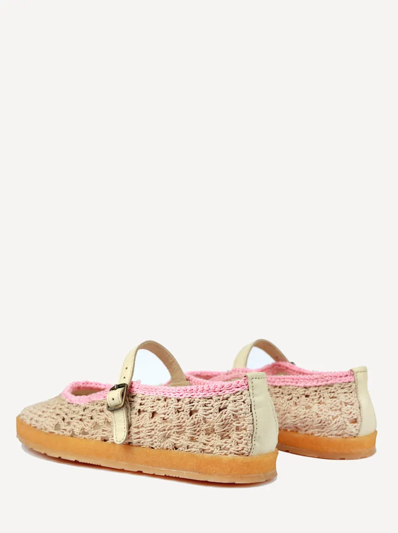 Knott Hand-Crocheted Mary Jane Flats Natural Baby Pink - Preorder - Ships 21 March 25