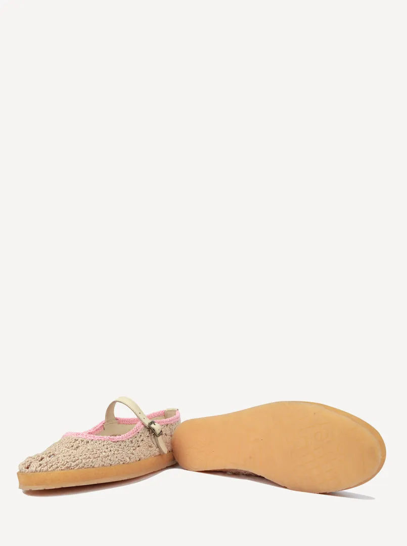 Knott Hand-Crocheted Mary Jane Flats Natural Baby Pink - Preorder - Ships 21 March 25