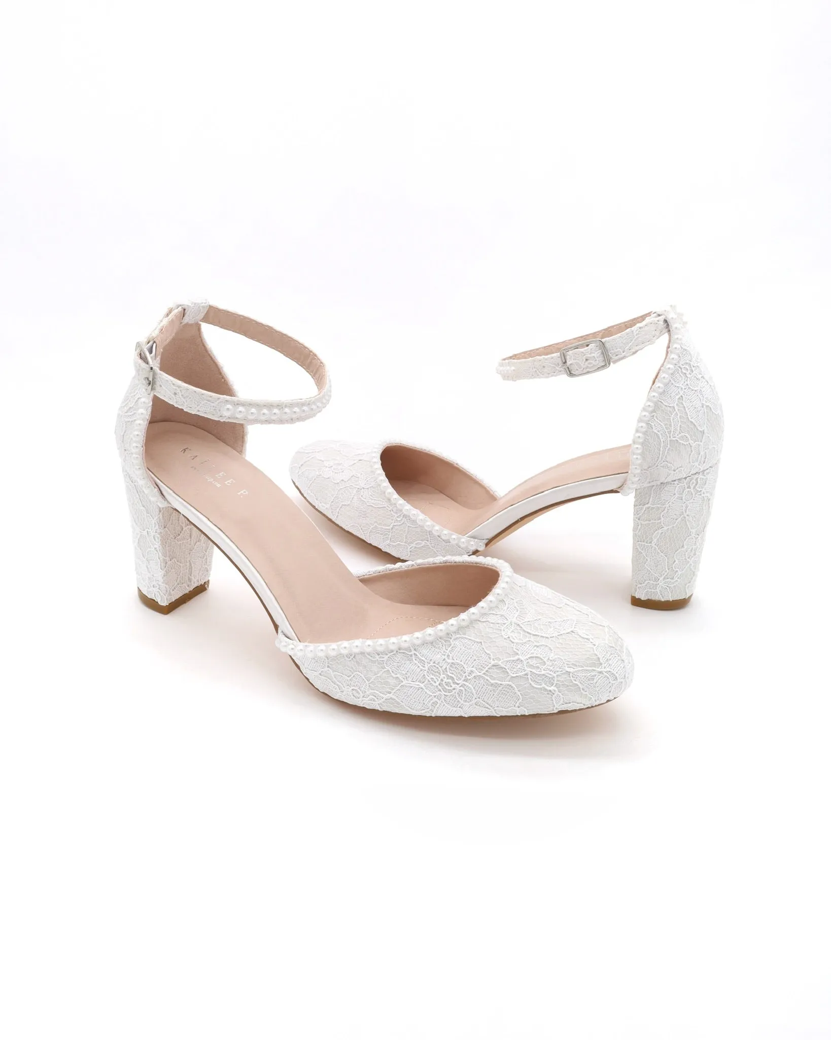 Lace Block Heel with Mini Pearls