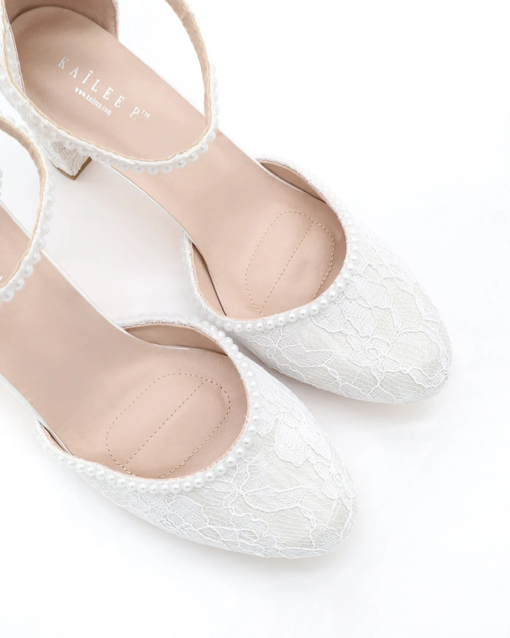 Lace Block Heel with Mini Pearls