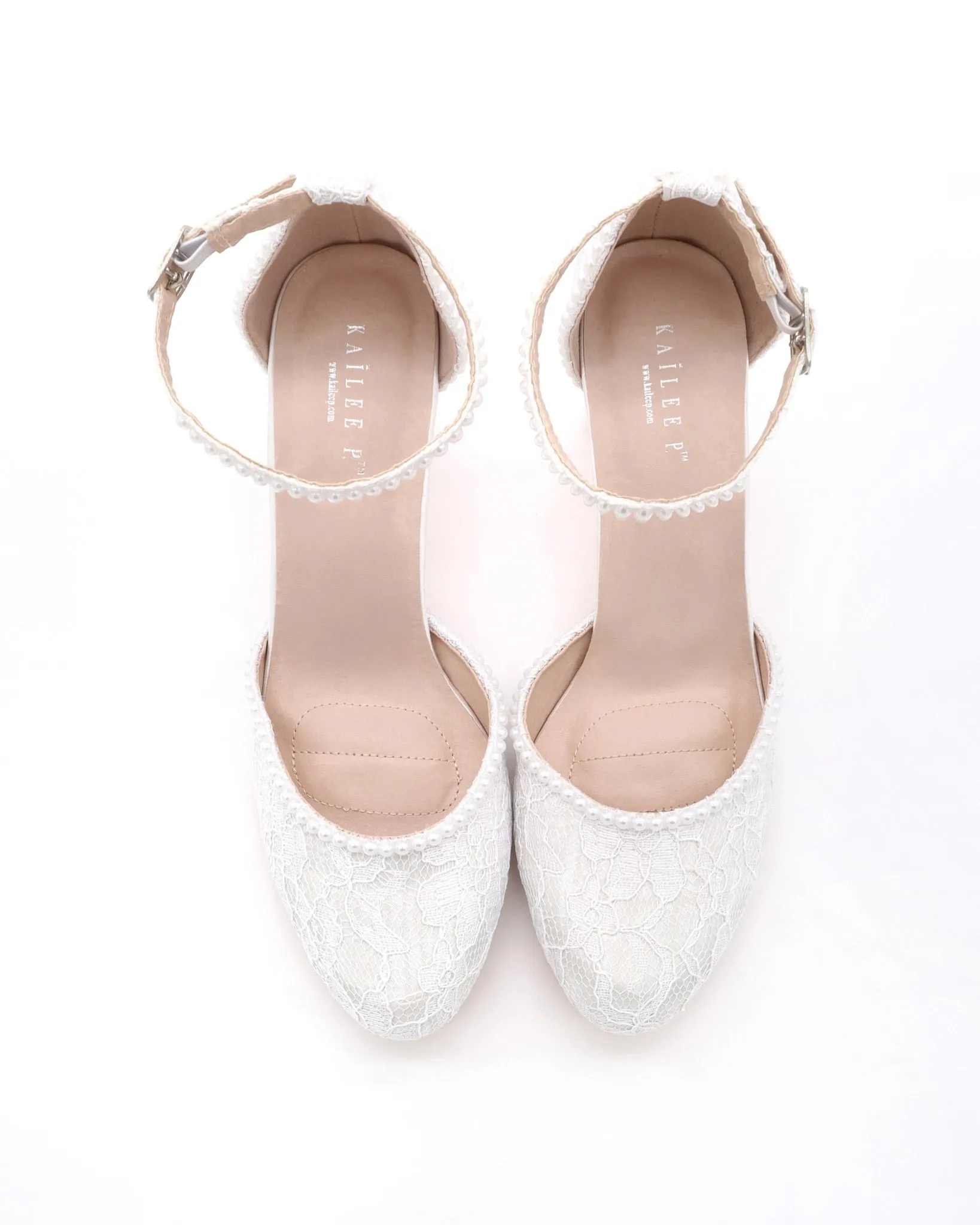 Lace Block Heel with Mini Pearls