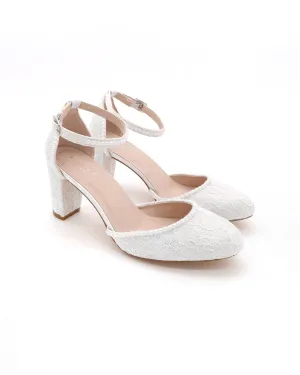 Lace Block Heel with Mini Pearls