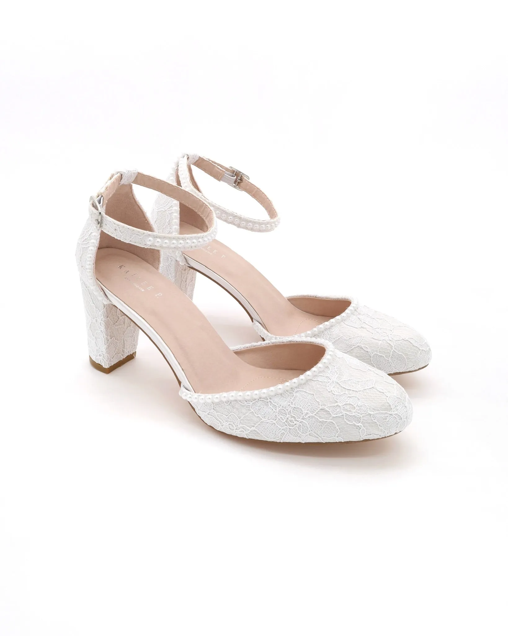 Lace Block Heel with Mini Pearls