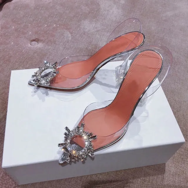 Luxury Pointed Toe Bling Bling Crystal See Through High Heels