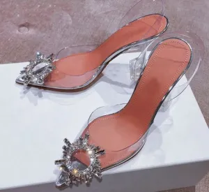Luxury Pointed Toe Bling Bling Crystal See Through High Heels