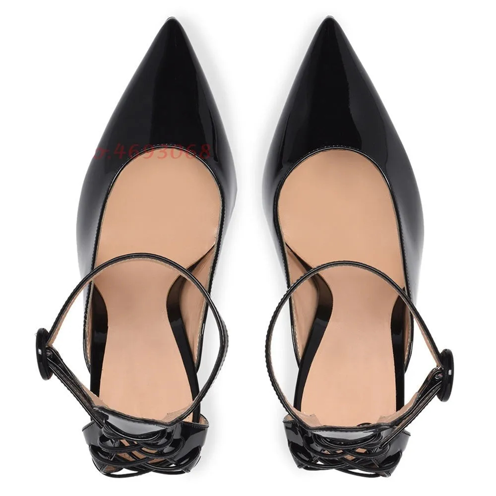 Luxury Pointed Toe Buckle Back Cross High Heels