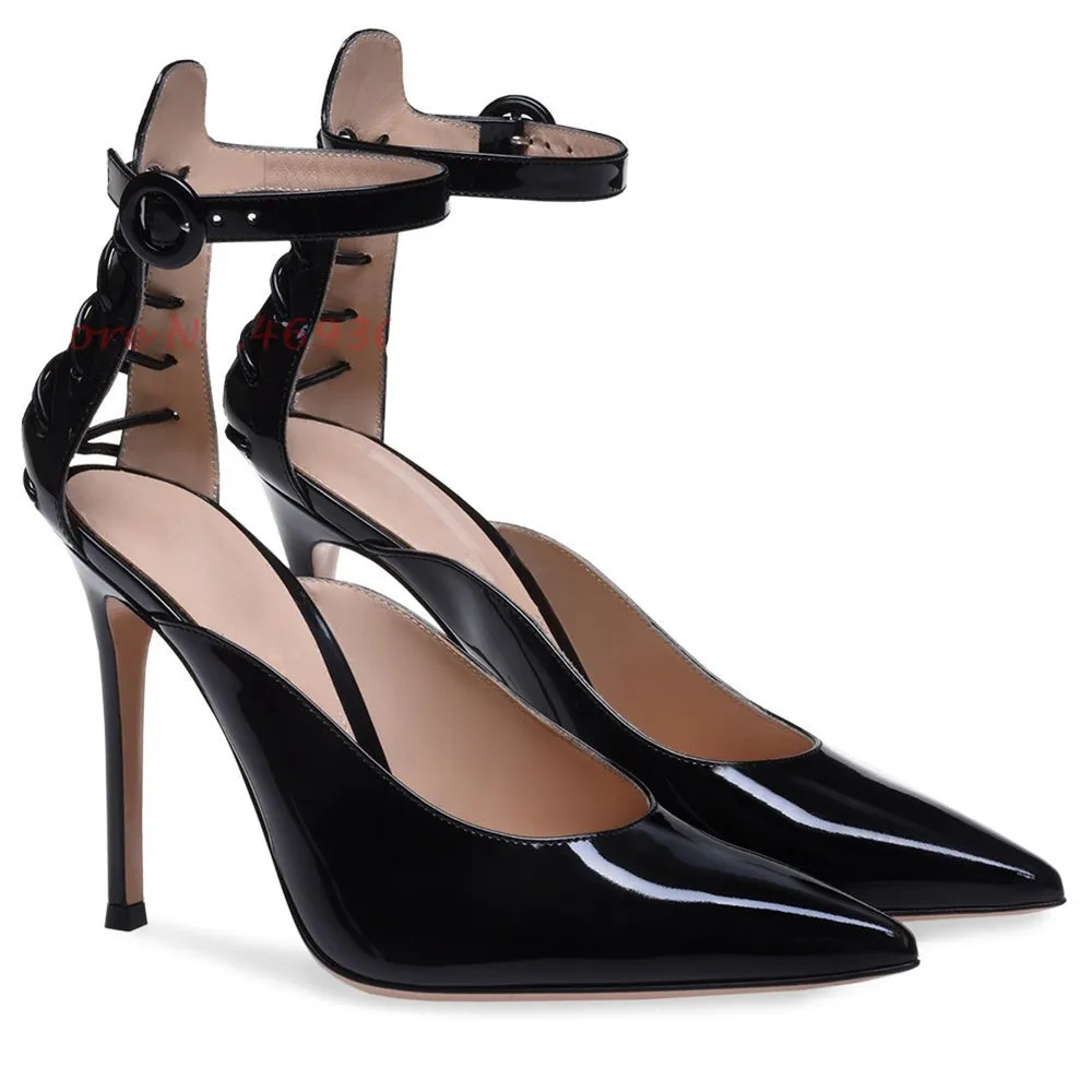 Luxury Pointed Toe Buckle Back Cross High Heels