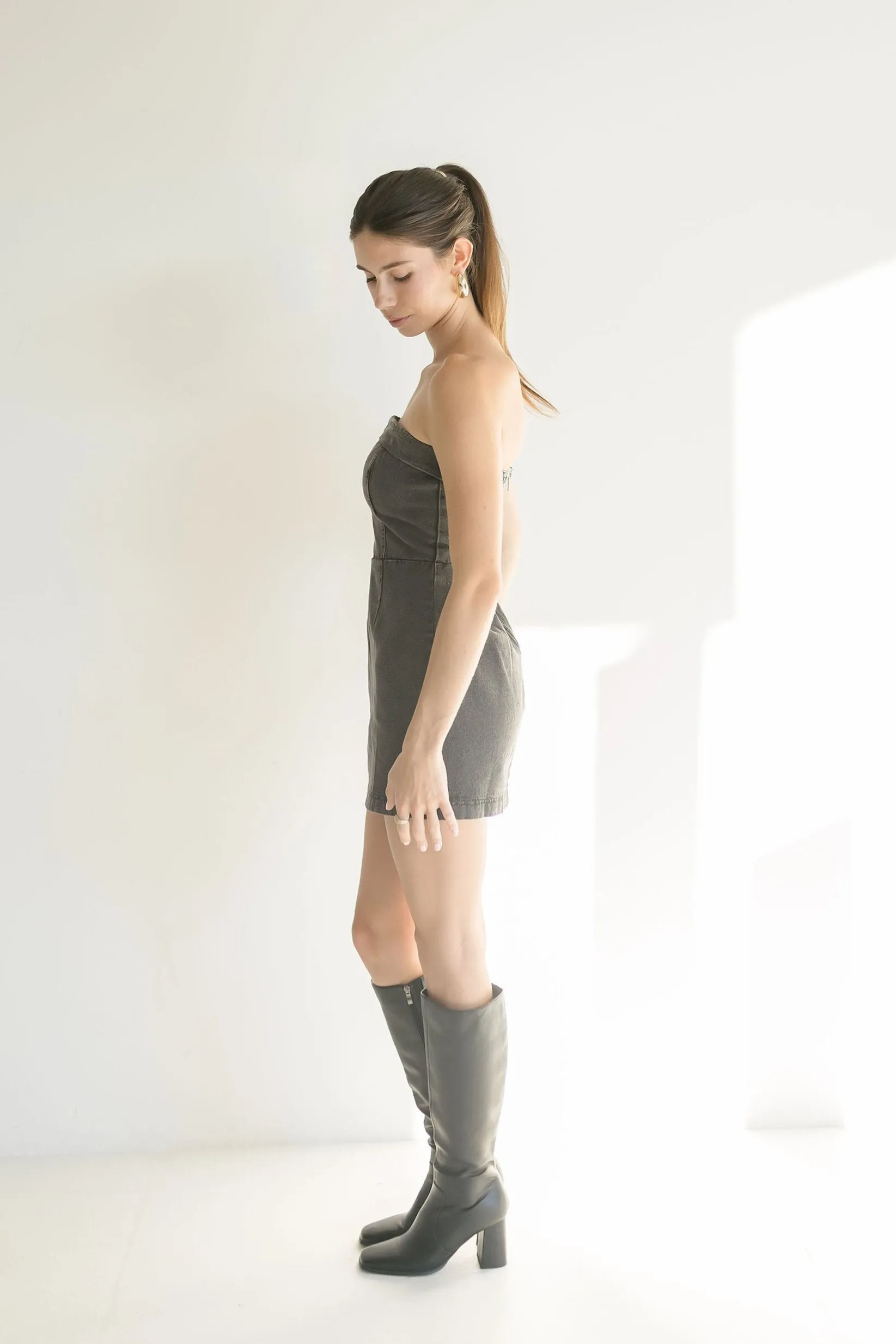 Marcella Sleeveless Denim Mini Dress Black