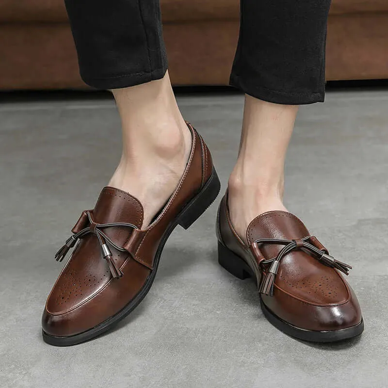 Men's Leather Loafers with Tassel Accent