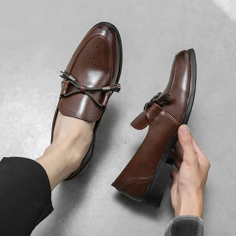 Men's Leather Loafers with Tassel Accent