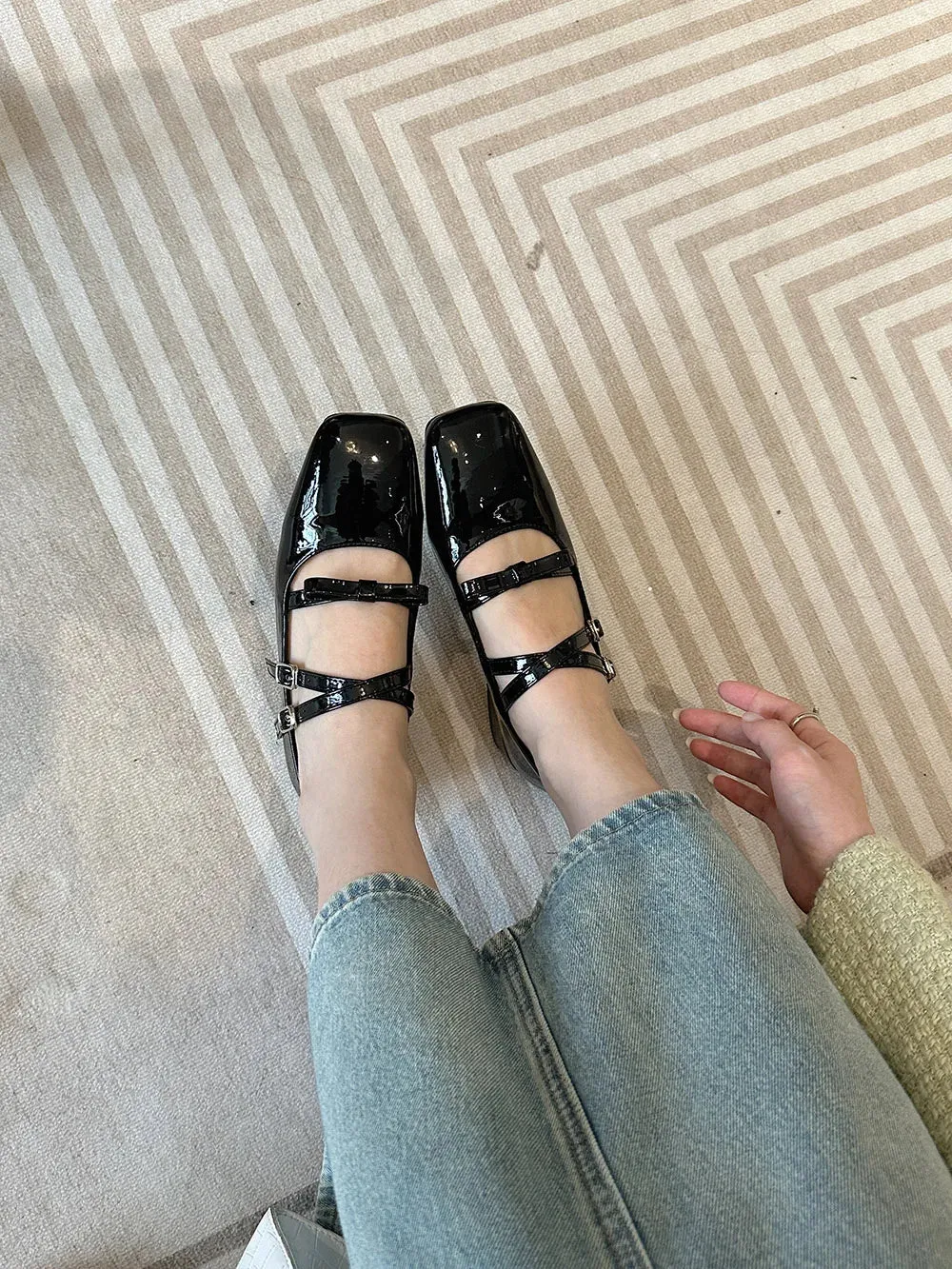 Mqtime Round Toe Women Flat Loafers Patent Leather Belt Buckle  New Arrivals Dance Shoes Shallow Slip On Mules Shoes Party Pumps 39
