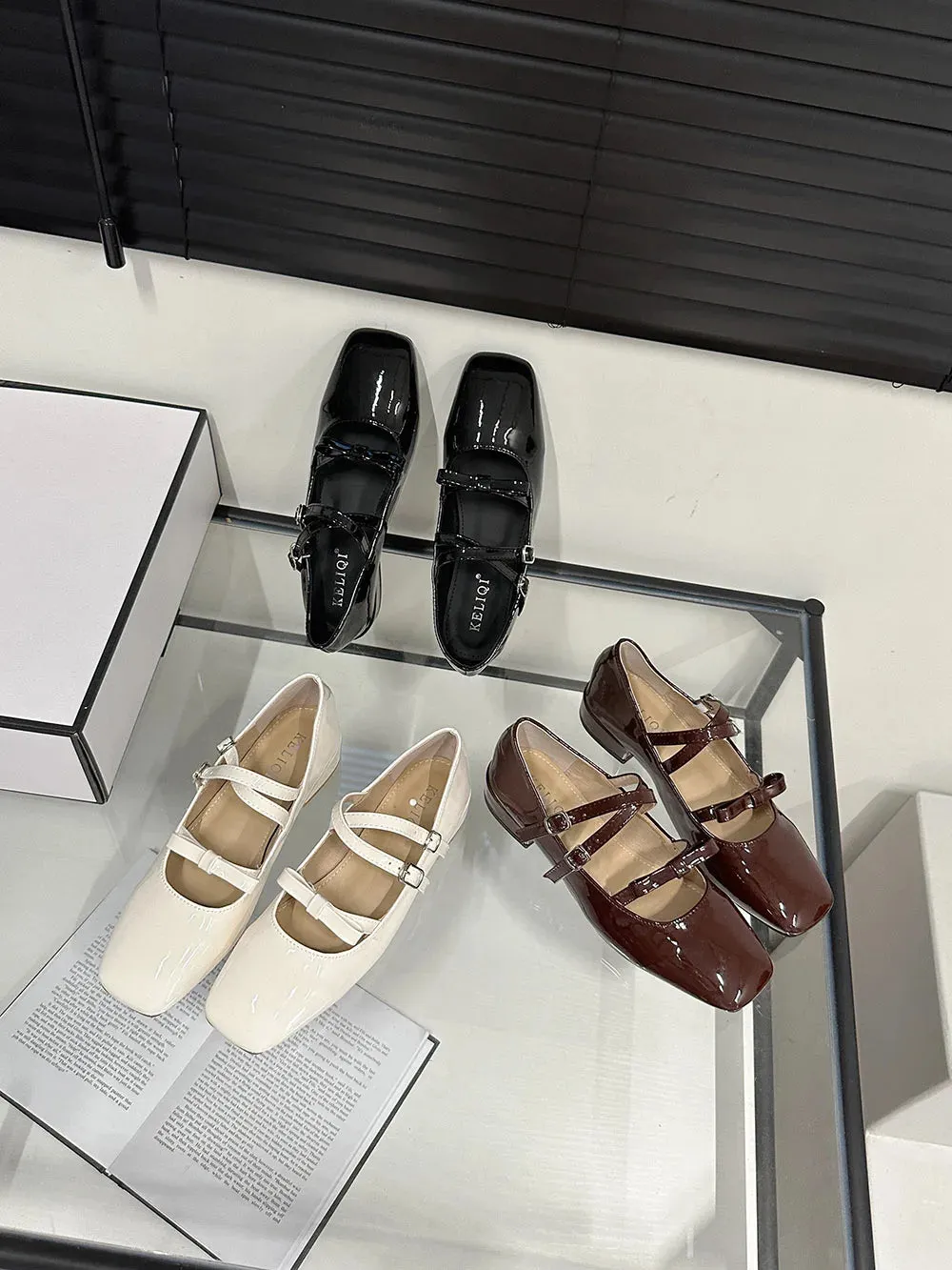 Mqtime Round Toe Women Flat Loafers Patent Leather Belt Buckle  New Arrivals Dance Shoes Shallow Slip On Mules Shoes Party Pumps 39