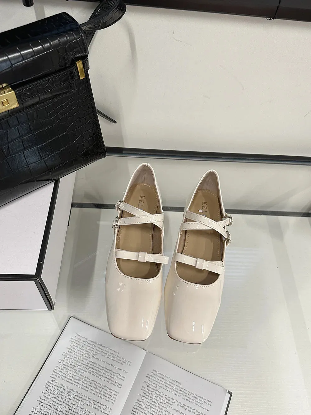 Mqtime Round Toe Women Flat Loafers Patent Leather Belt Buckle  New Arrivals Dance Shoes Shallow Slip On Mules Shoes Party Pumps 39