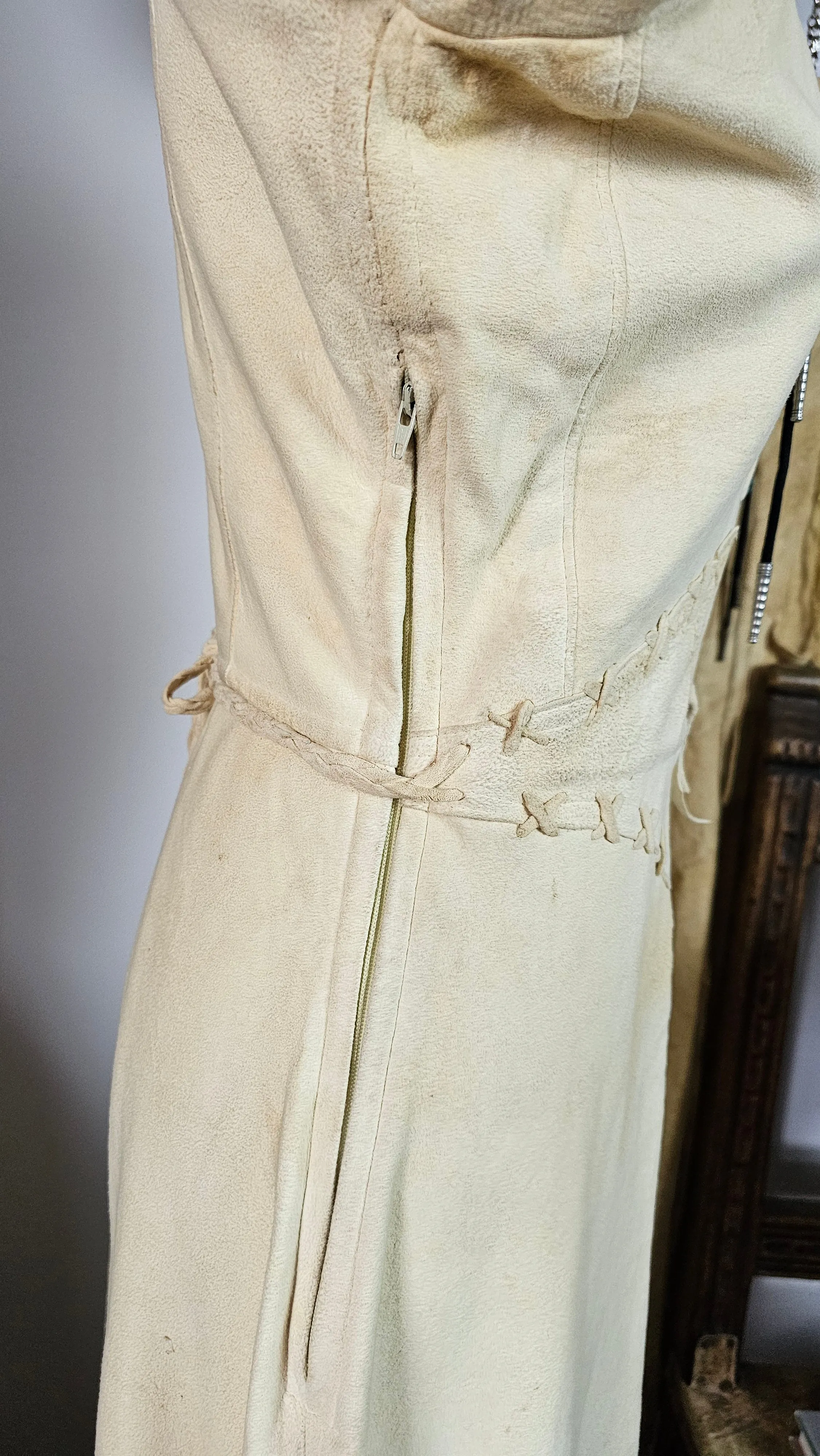 Native American Soft Bone colour leather dress Small