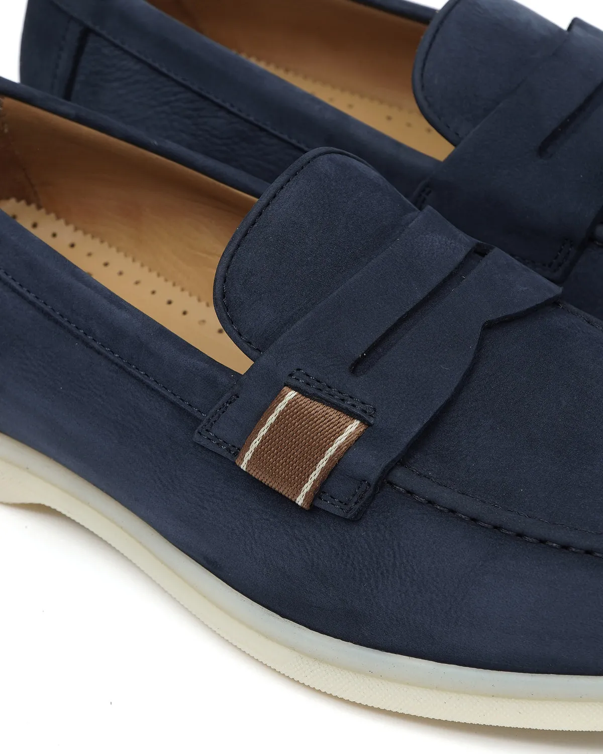 Navy Blue Morbidone Leather Loafers