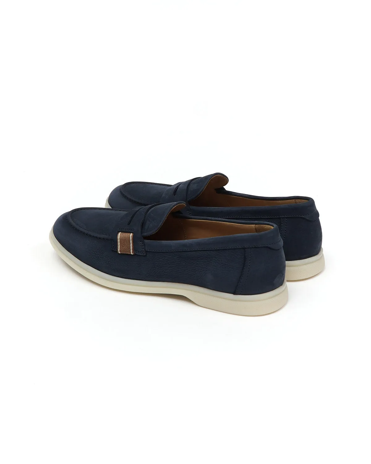 Navy Blue Morbidone Leather Loafers