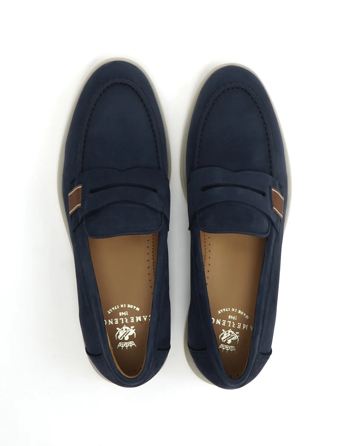 Navy Blue Morbidone Leather Loafers