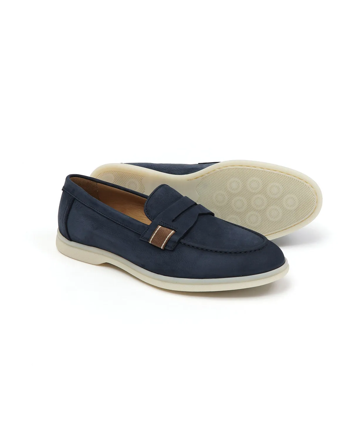 Navy Blue Morbidone Leather Loafers