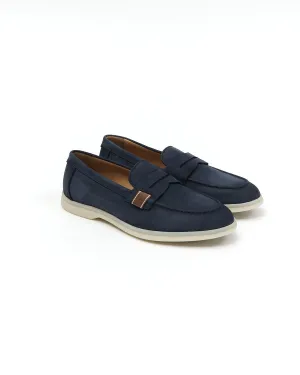Navy Blue Morbidone Leather Loafers
