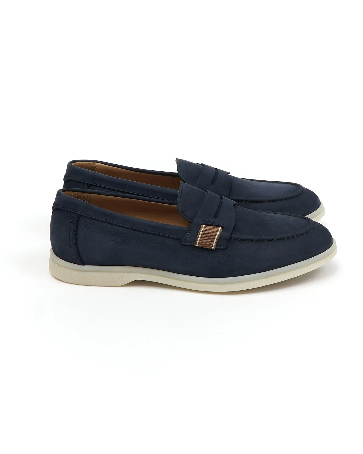 Navy Blue Morbidone Leather Loafers